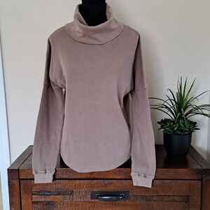 Roots Waffle Knit Top Women's XS Brown Cowl Neck Long Sleeve Tee